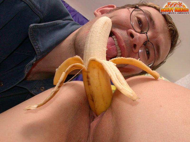 20P Young lesbians insert bananas and cucumbers into their hairless pussies