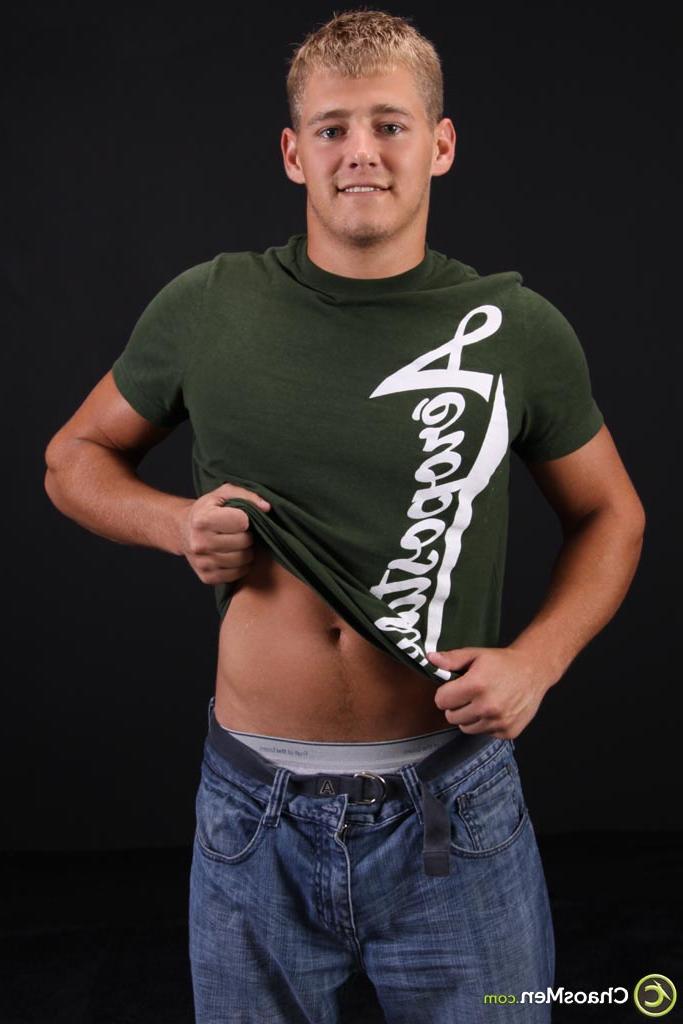 20P Nice-looking guy Lyle shows off his strong naked body & his hairy dick