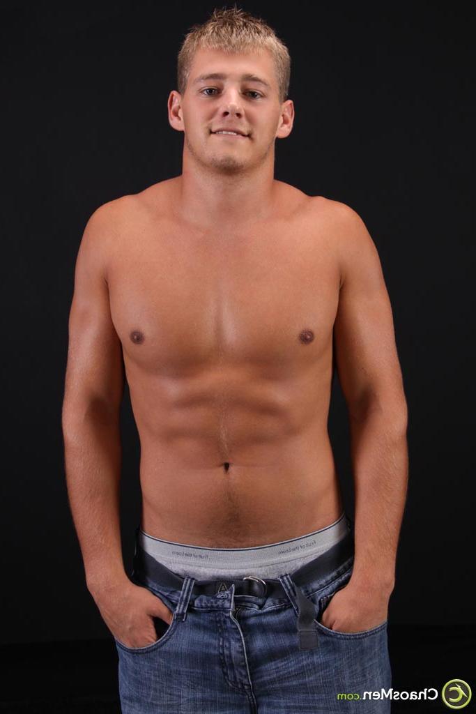 20P Nice-looking guy Lyle shows off his strong naked body & his hairy dick