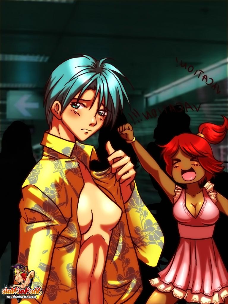 12P Hentai-Shemale-Babe bumst ihren Klassenkameraden in den Mund und ins Arschloch