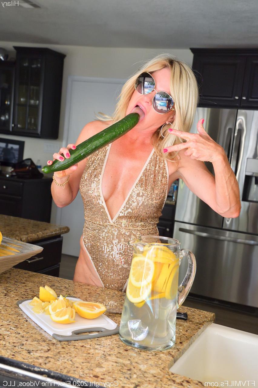 20P Horny MILF Hilary masturbates with a big veggie & finishes up with a dildo