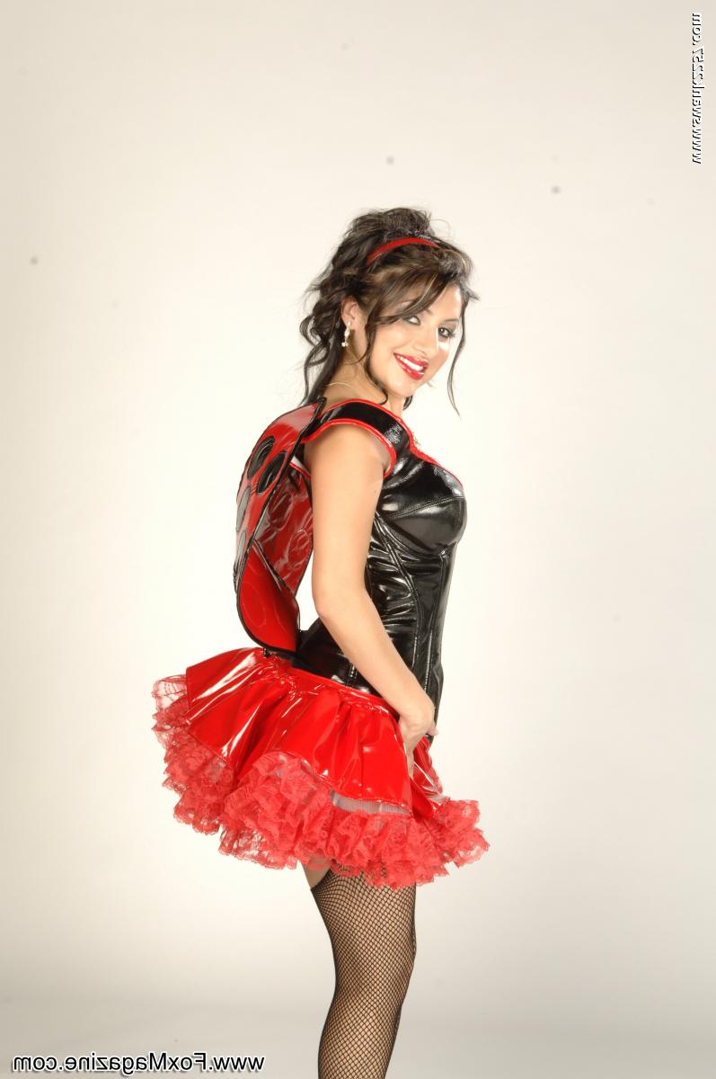 20P Hot latex clad Latina ladybug Sativa Rose flashing her pubic hair & small tits