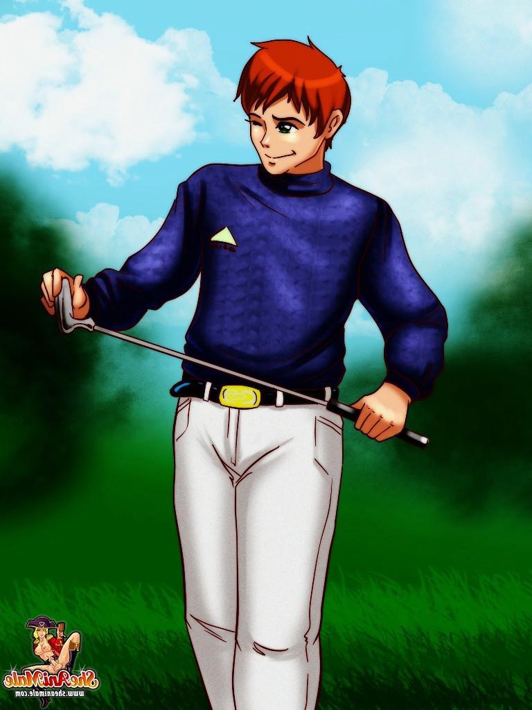 12P Animated tranny with no undies sticks her dong in her golf partner's asshole