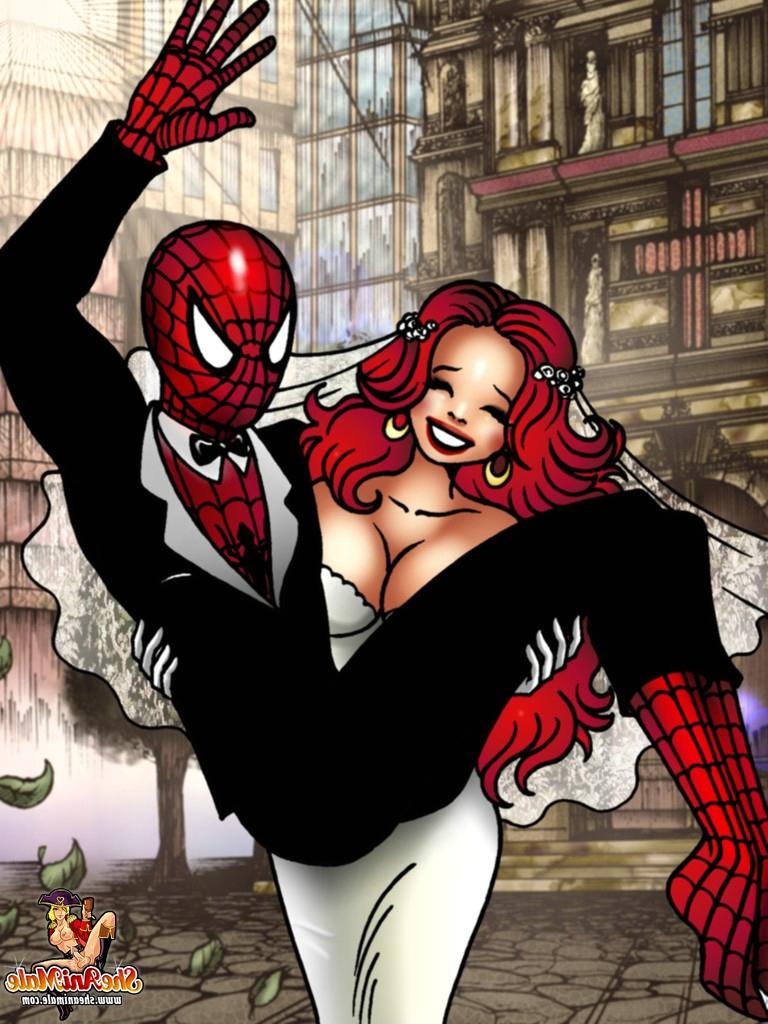 12P Animated redheaded tranny fucks a Spiderman's small asshole on a bed