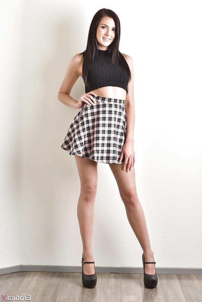 16P Pretty solo babe Marley Brinx flashing upskirt undies on way to posing nude