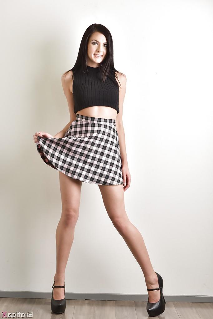 16P Pretty solo babe Marley Brinx flashing upskirt undies on way to posing nude