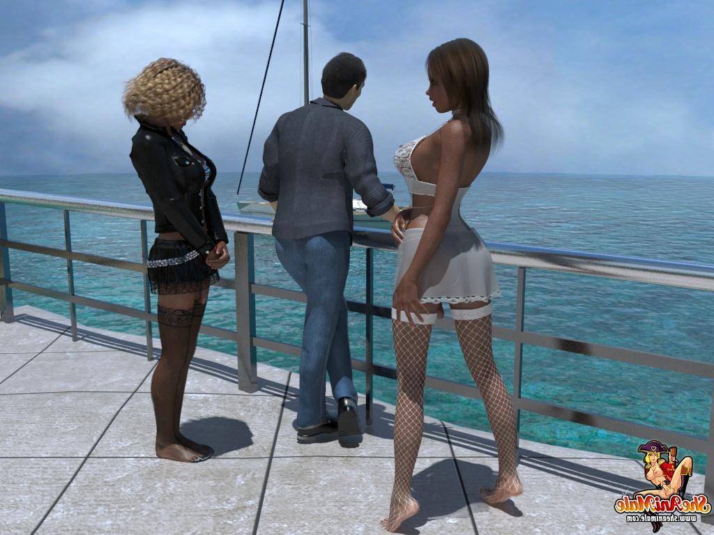 18P Animated trannies seduce and fuck a drunk man on an outdoor bench