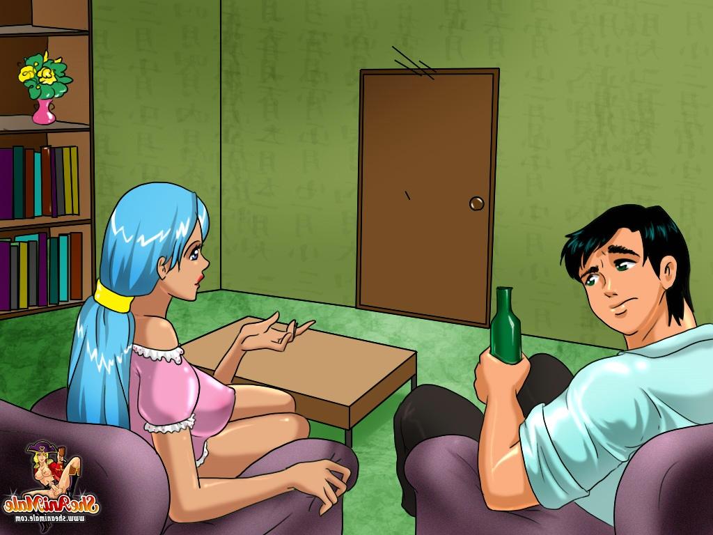 12P 黒髪の男に体当たりされる巨大なおっぱいのアニメーションのニューハーフ
