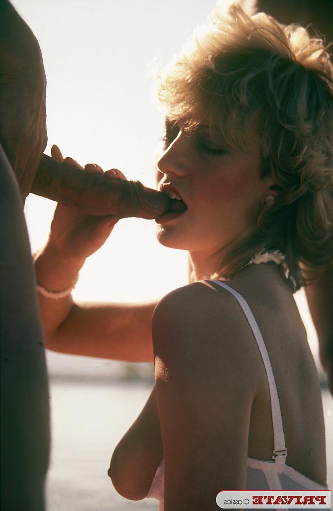 13P Blonde from the seventies gets banged and jizzed on by 2 men on outdoor bed