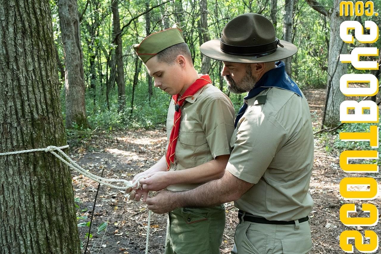 15P Hairy DILF Scoutmaster Angus sticks his cock in Scout Ian's anus outdoors