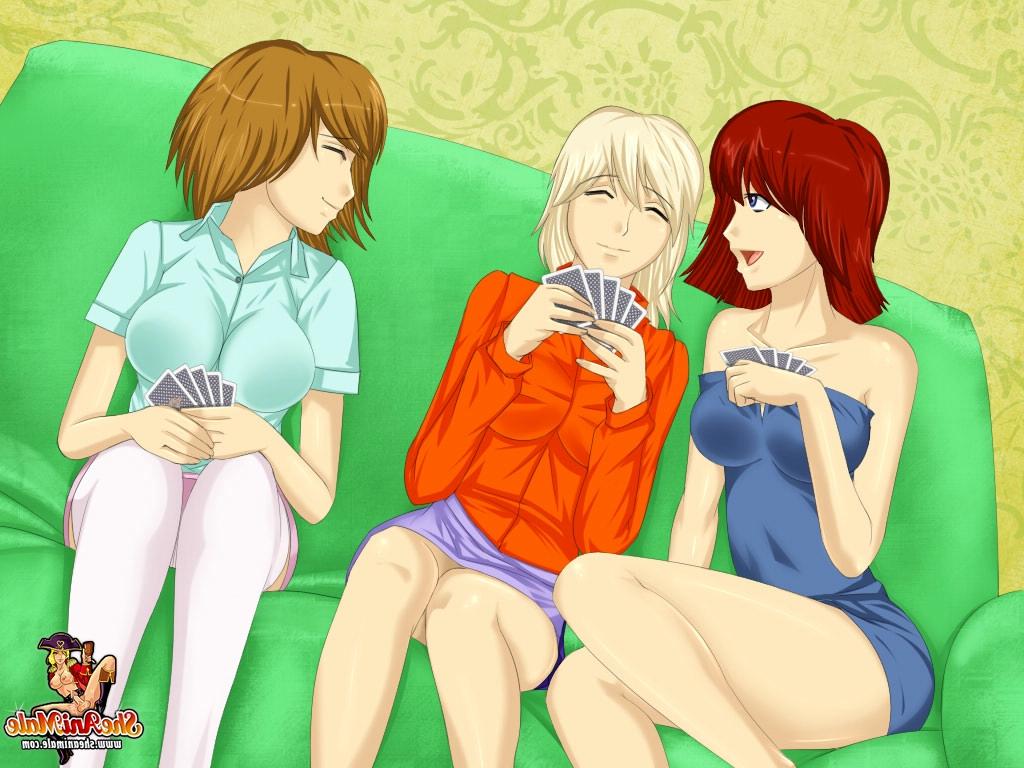 12P Animated trannies with big breasts strip and fuck each other after a card game