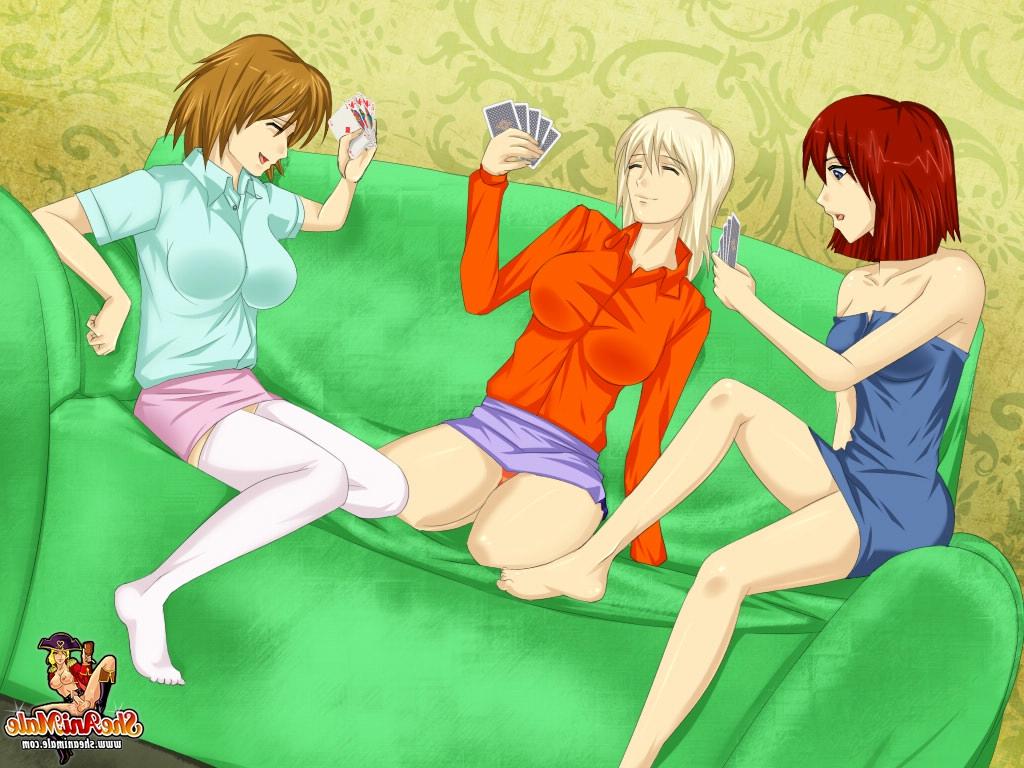 12P Animated trannies with big breasts strip and fuck each other after a card game
