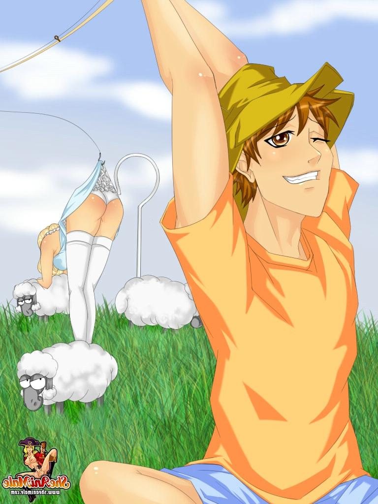 12P A fada loira do anime treina o cu do pescador em muitas poses em uma doca