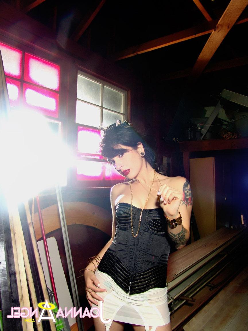 17P Stunning ruby lipped Joanna Angel doffs vintage corset for closeup pussy shot