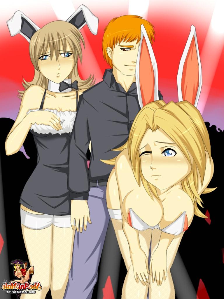 12P Conejitas transexuales de anime disfrutando de un trío anal salvaje con un chico lindo
