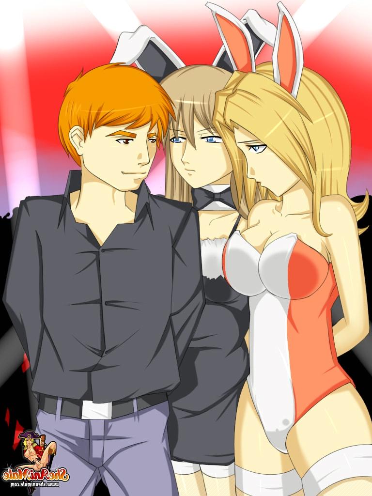 12P Conejitas transexuales de anime disfrutando de un trío anal salvaje con un chico lindo