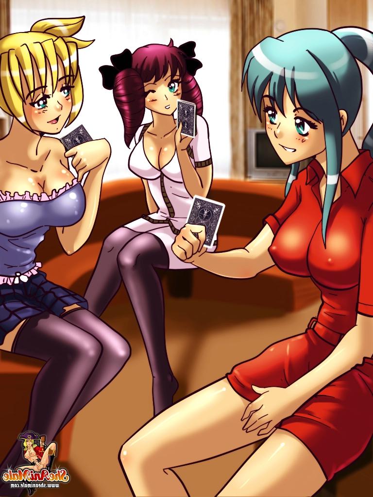 13P Des transsexuelles de dessins animés à gros seins se baisent et jouent avec du sperme collant