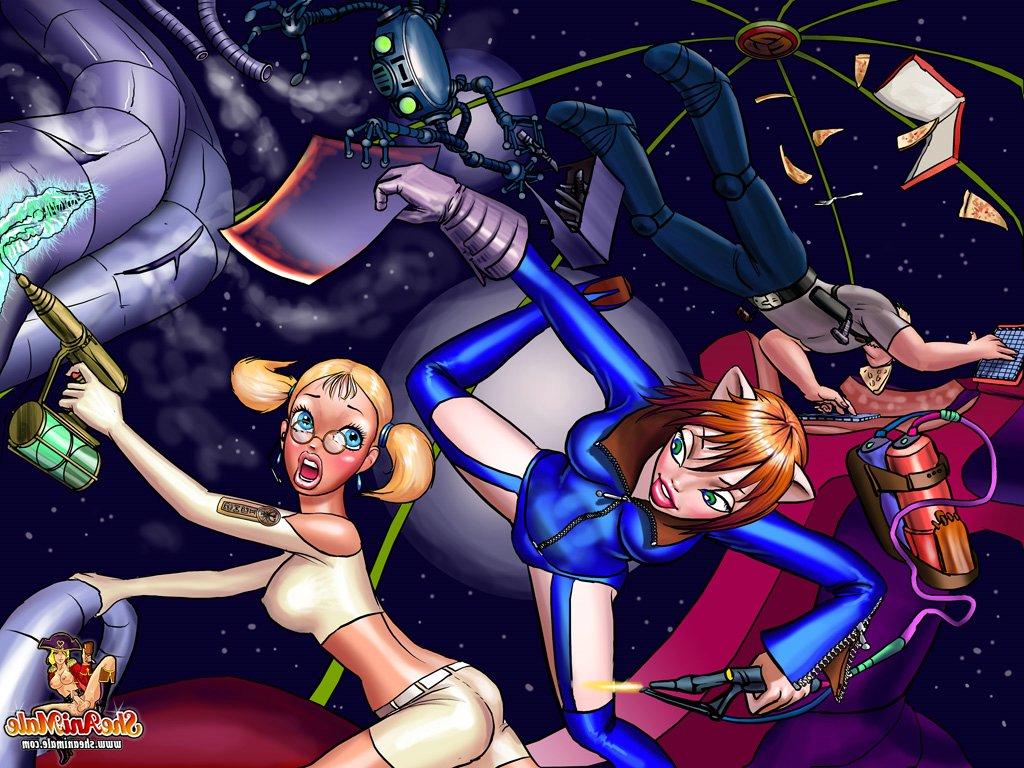 12P Transexuales anime con trenzas disfrutan de un trío con un chico rubio en el transbordador espacial