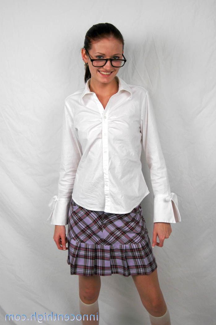 16P Local nerd Hailey Young flashes her white panties while posing in uniform
