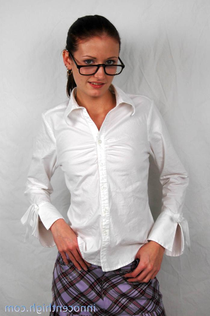16P Local nerd Hailey Young flashes her white panties while posing in uniform