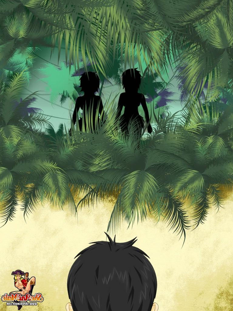 12P Vollbusige Anime-Shemales genießen einen wilden Analdreier mit einem Jungen in der Wüste