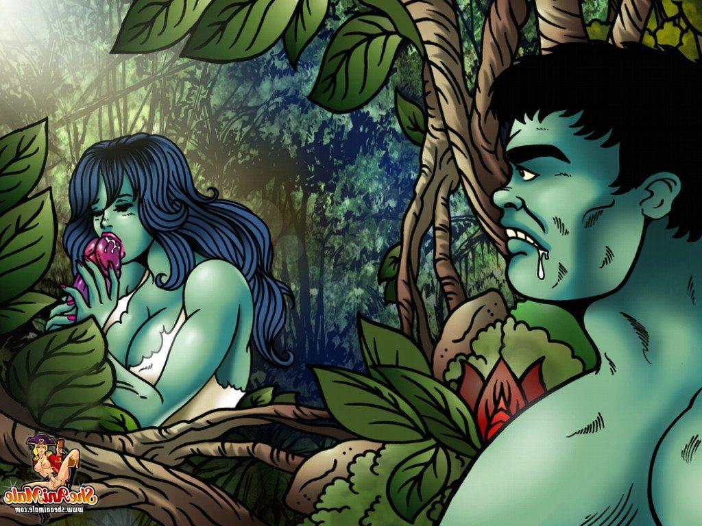 12P Die muskulöse Cartoon-Shemale fickt den Hulk heftig, bis sie abspritzt