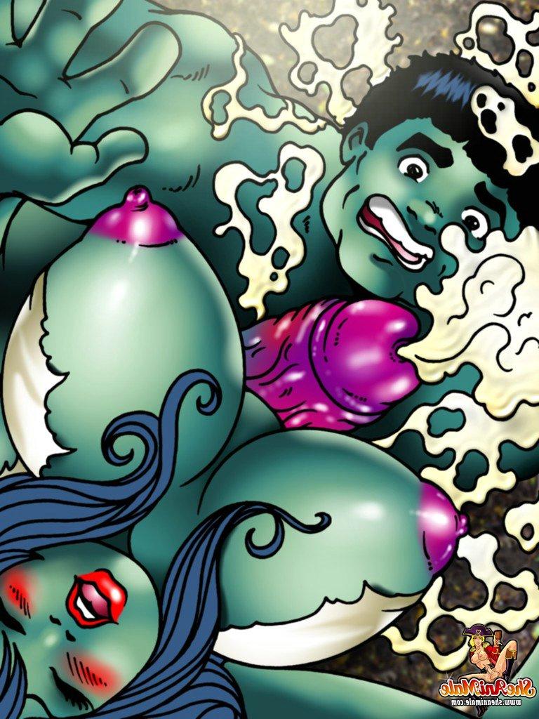 12P Die muskulöse Cartoon-Shemale fickt den Hulk heftig, bis sie abspritzt