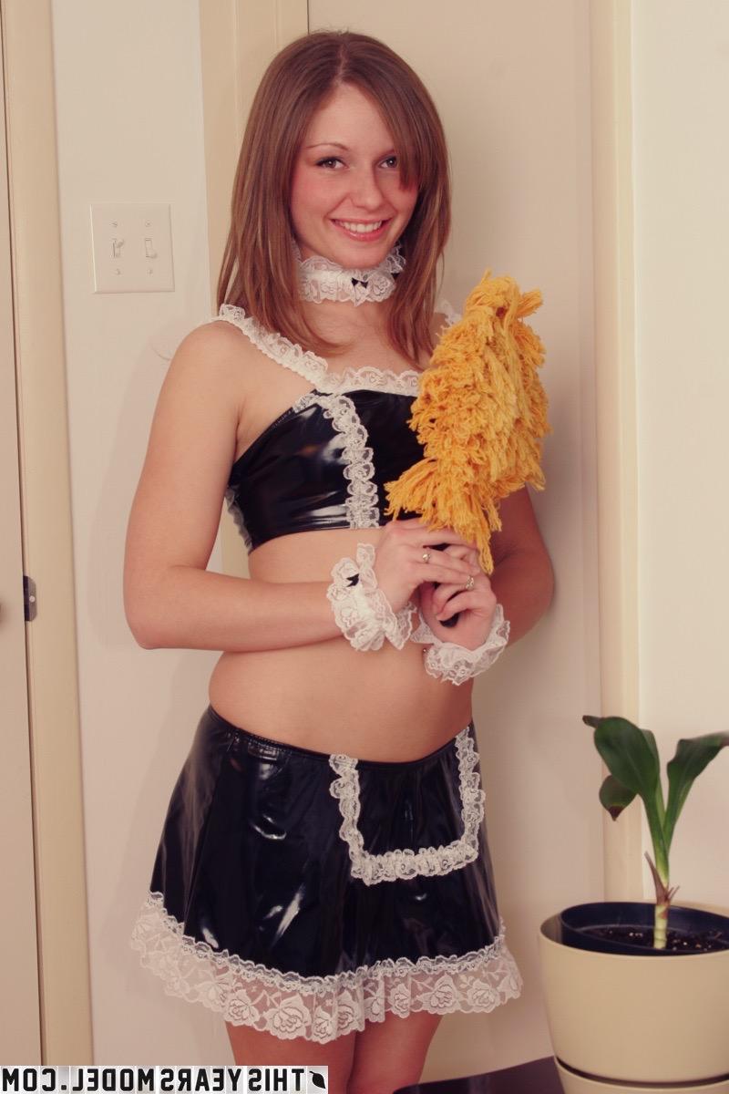 15P Cute girl Cookie frees her small tits and pussy from a naughty maid uniform