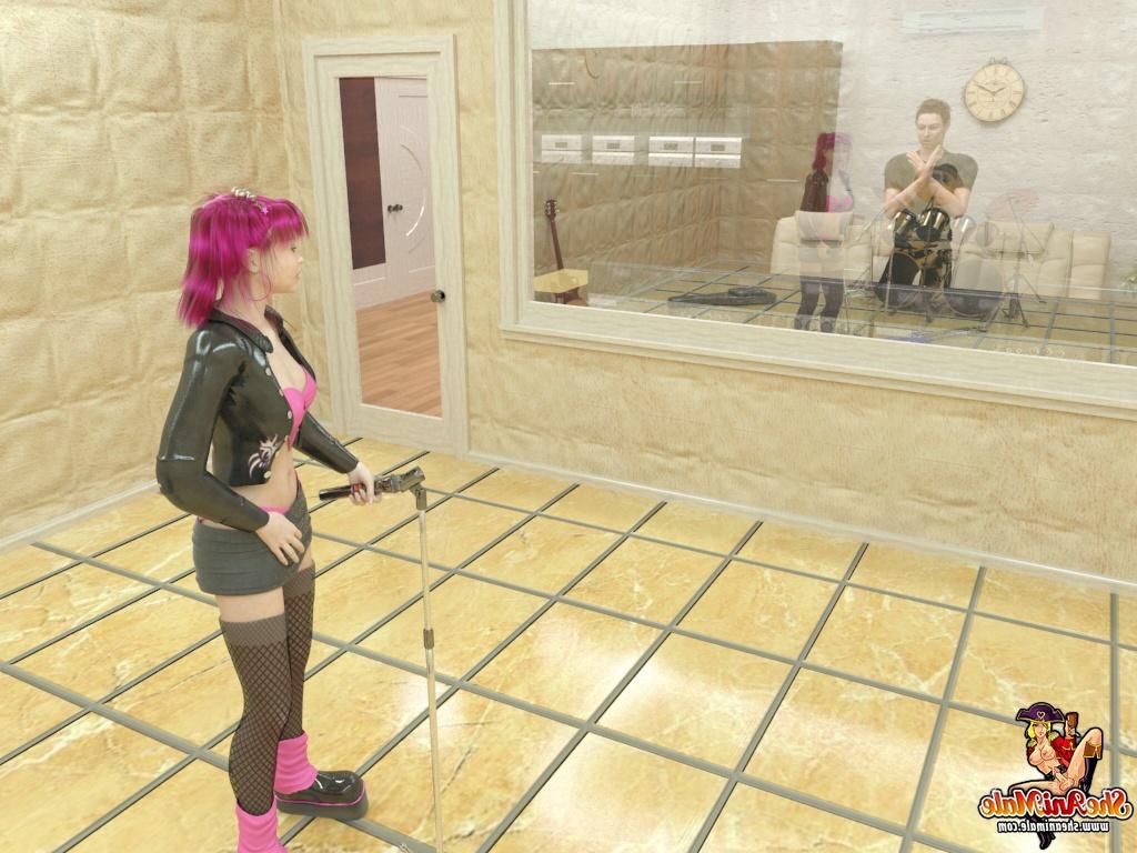 20P アニメの赤毛が床でバイセクシャルの三人組の前で巨大なノブをしゃぶる