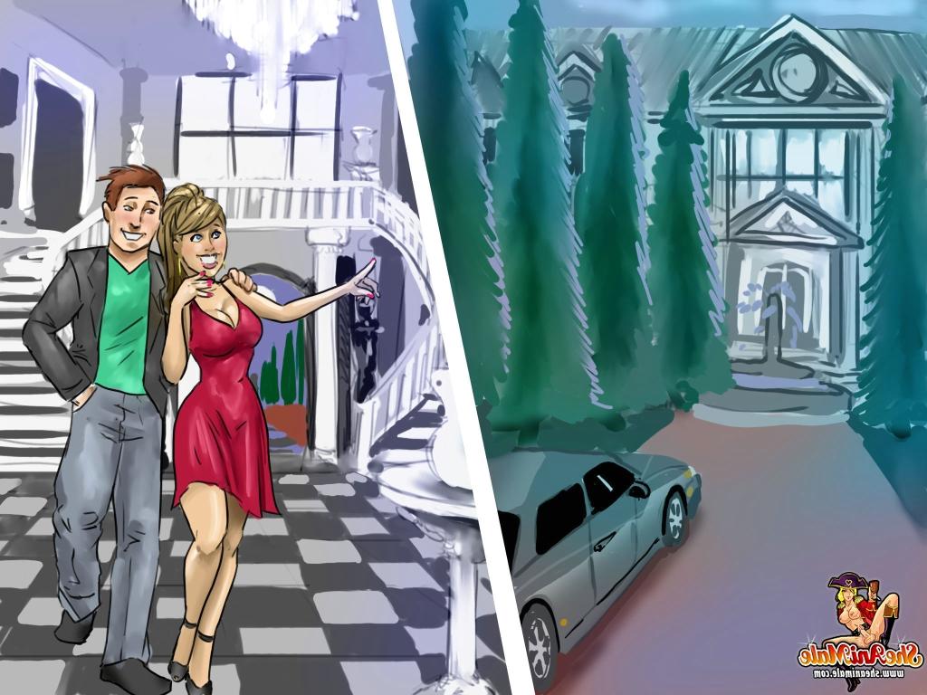 12P Travesti de anime peituda surpreende e fode um casal sexy em uma casa mal-assombrada