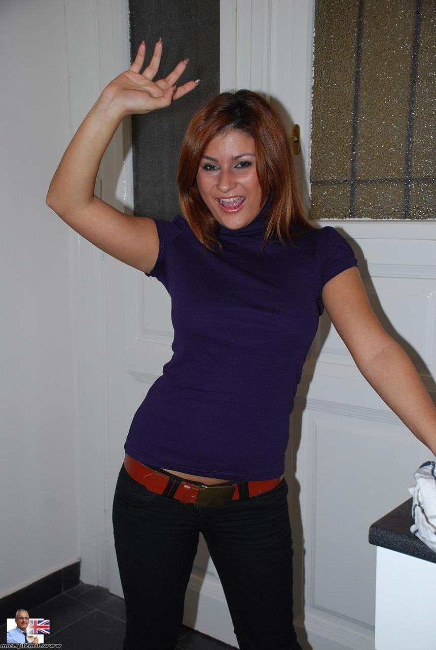 17P First timer shows off her nice all natural breasts in jeans and stockings too