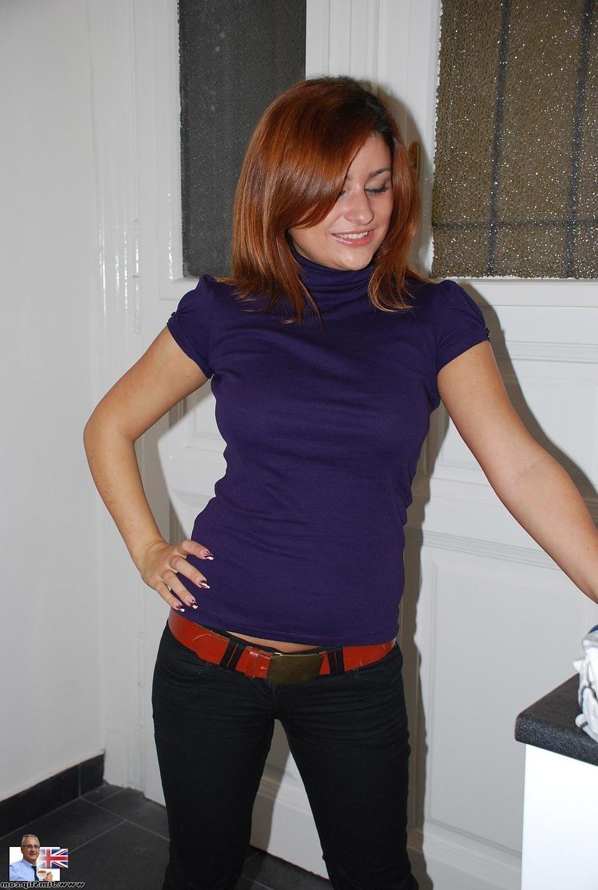 17P First timer shows off her nice all natural breasts in jeans and stockings too