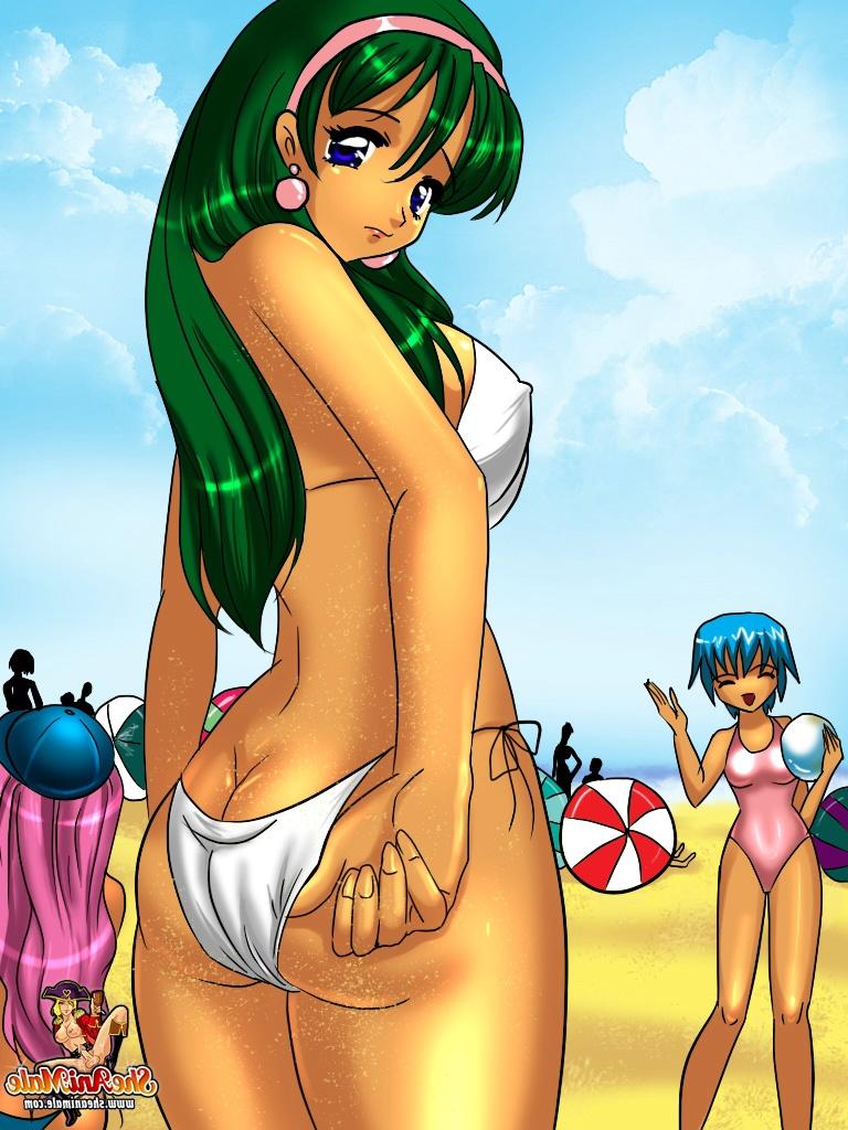 12P Tranny rechonchuda de desenho animado é fodida pela namorada sob o chuveiro da praia