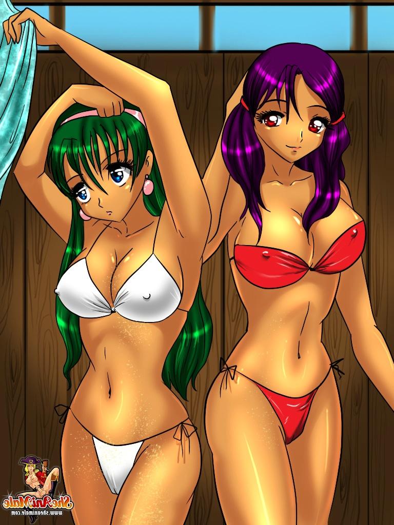 12P Tranny rechonchuda de desenho animado é fodida pela namorada sob o chuveiro da praia