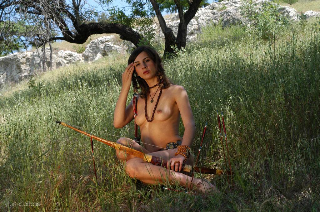 16P Beautiful teen Vetta A goes hunting with a bow and arrow in the nude