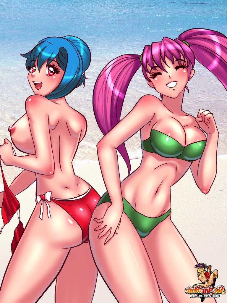 12P Bimbos transexuales de anime con curvas son folladas por el culo por chicos lindos en la playa