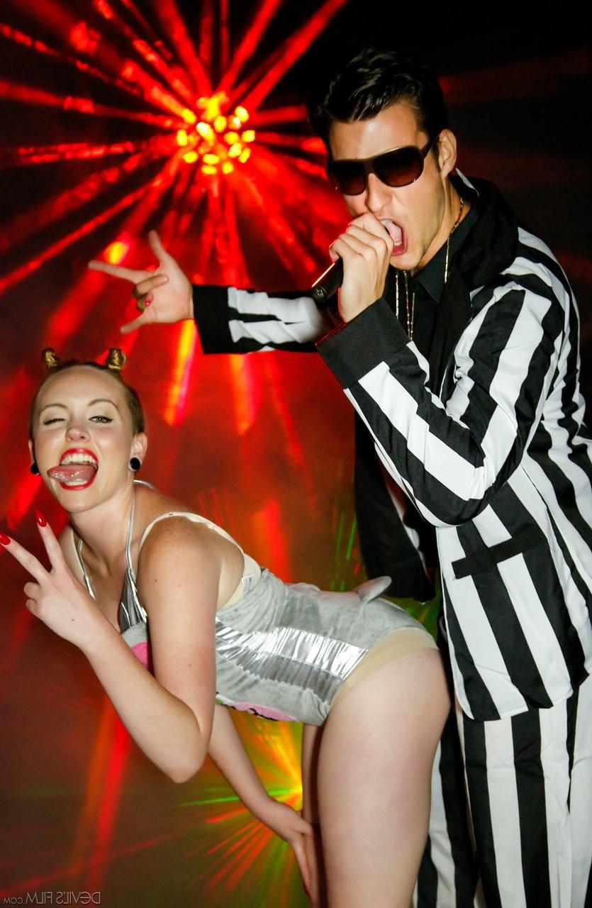 15P Celebrity lookalike Miley Mae sticks out tongue while performing non nude