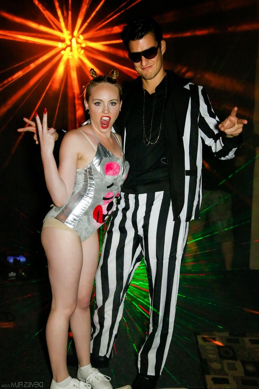 15P Celebrity lookalike Miley Mae sticks out tongue while performing non nude