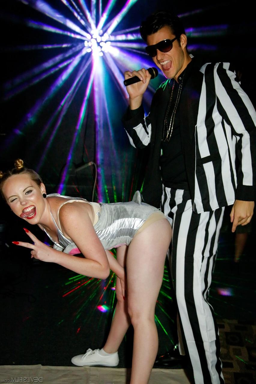 15P Celebrity lookalike Miley Mae sticks out tongue while performing non nude
