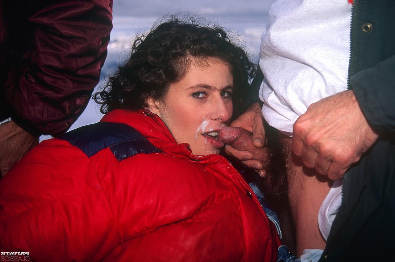 12P Mountain climbing sluts Vanessa & Cecilya suck cock in snowy vintage groupsex