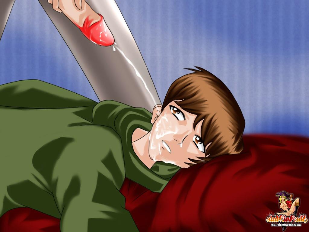 12P Travesti MILF seduz um lindo garoto de anime, puxa seu pau e fode seus buracos
