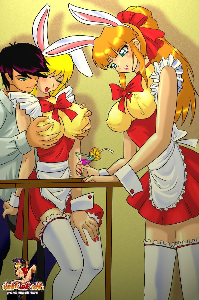 12P Two anime shemale rabbits surprise a cute boy and fuck his ass in a 3some