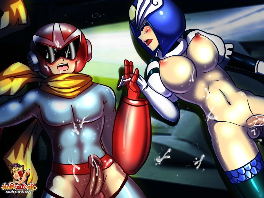 12P レッドパワーレンジャーがお尻を巨乳アニメニューハーフに激しく犯される