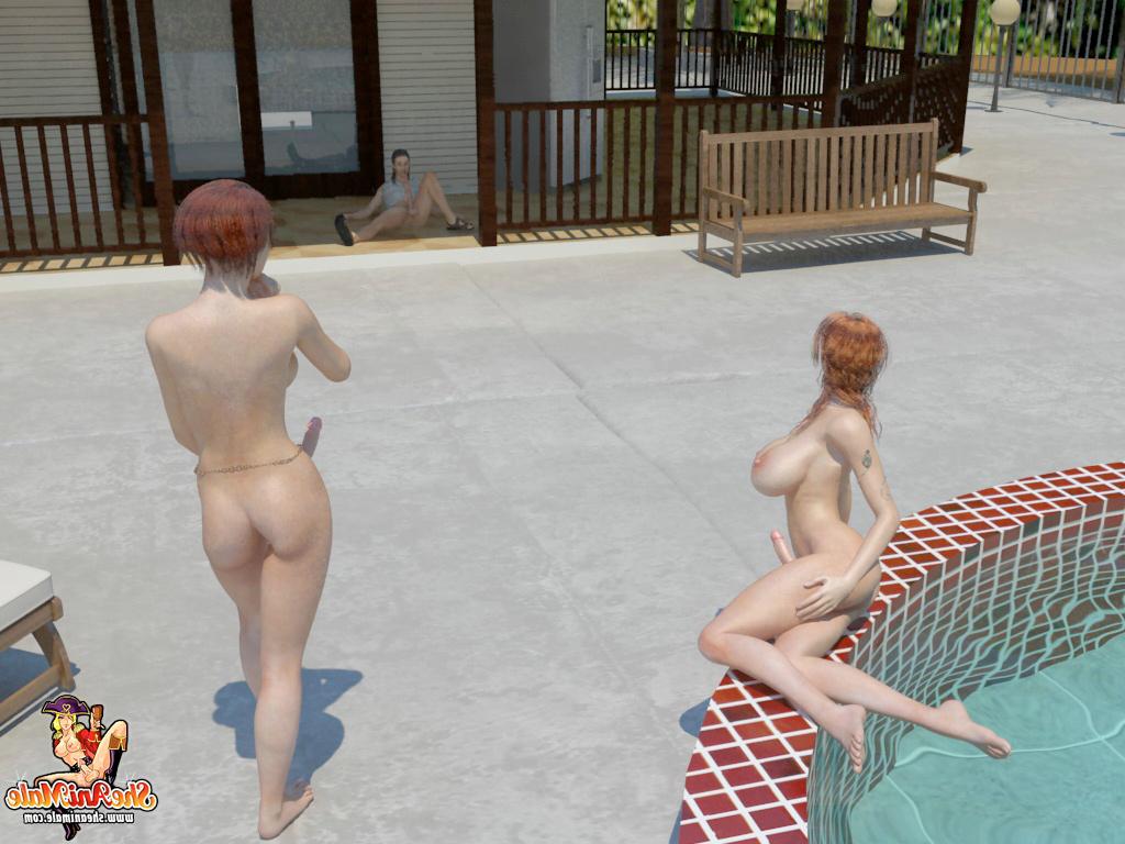 18P Animated busty transsexuals seduce a guy and fuck his brains out