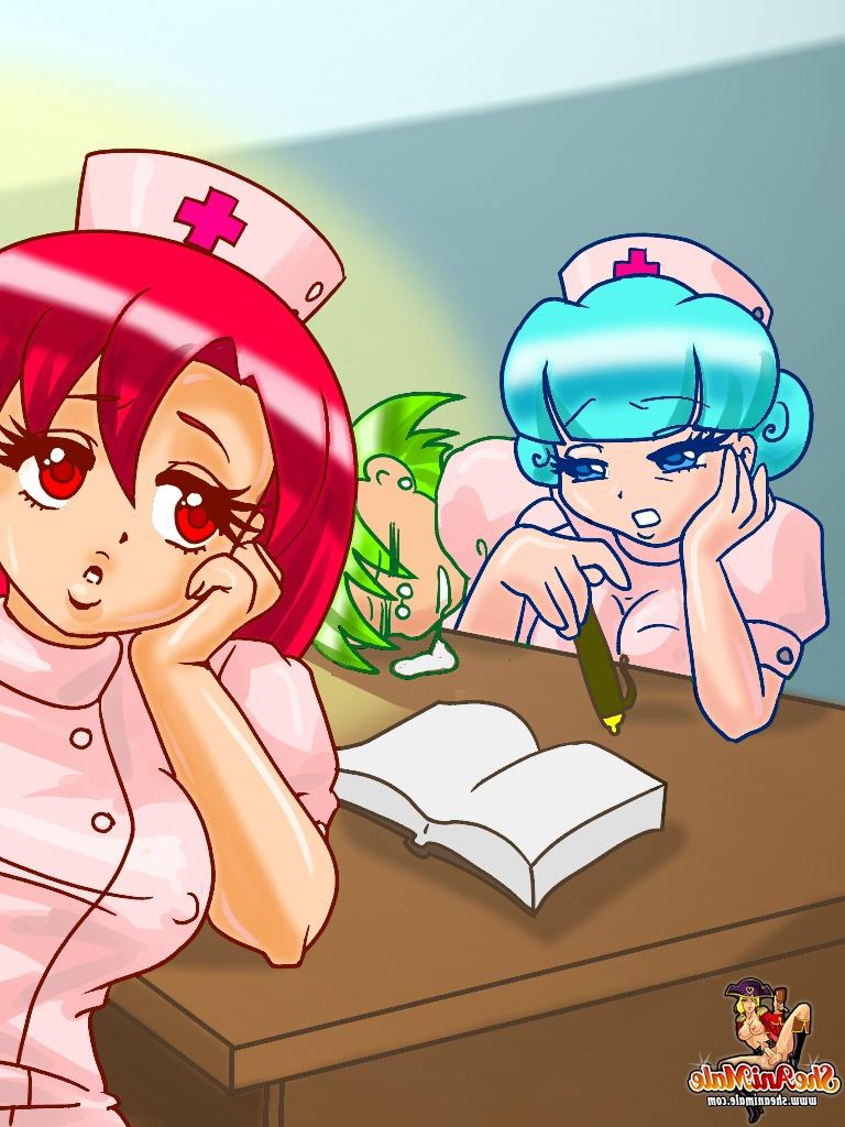 12P Animated tranny nurses with big racks enjoy safe threesome sex at the hospital