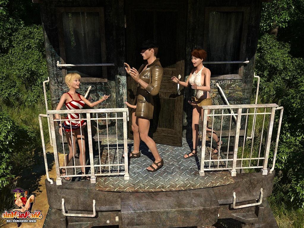 20P Horny cartoon shemales enjoying a hot FFM outdoor threesome on a rail line
