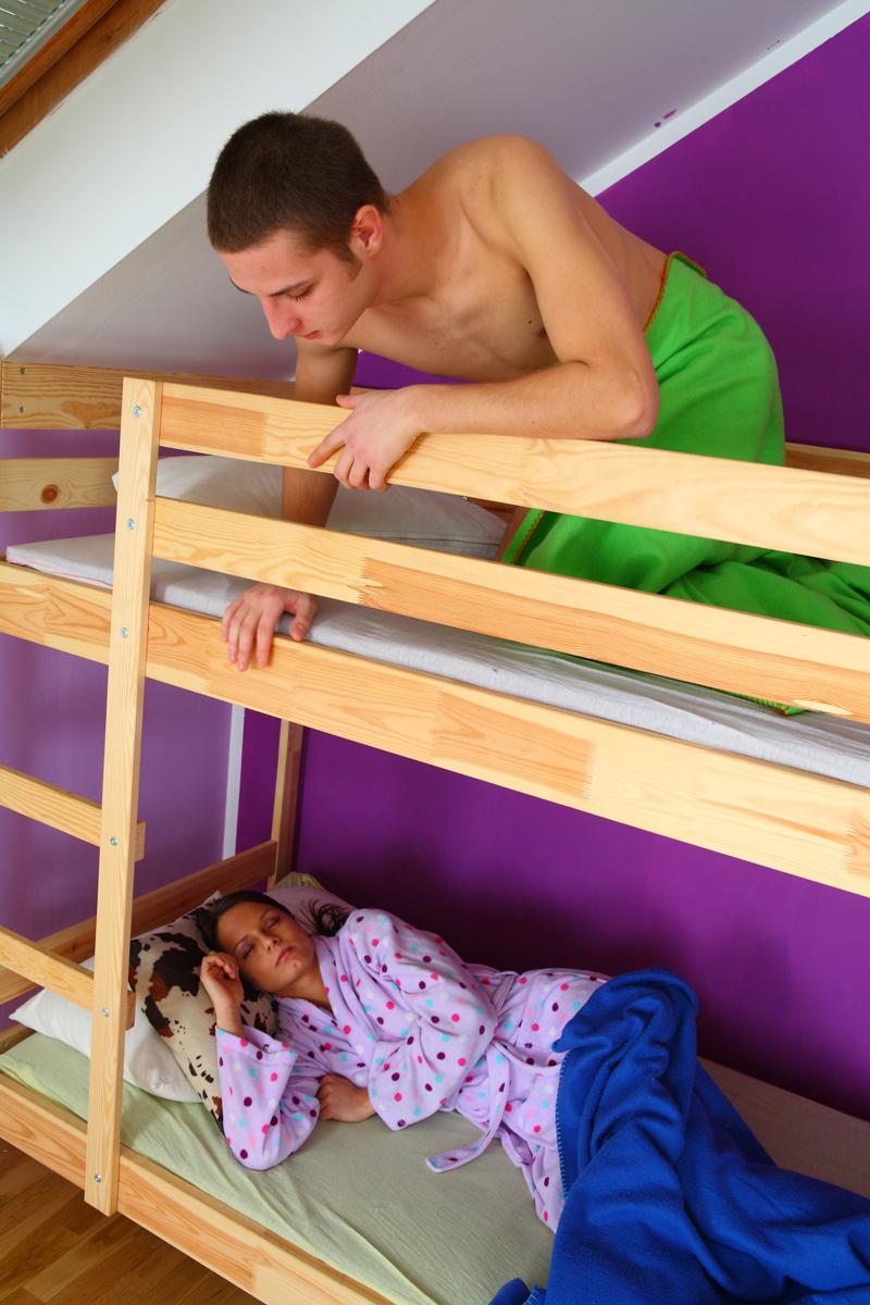 15P Stepbrother and sister start their day off with sex next to their bunk beds