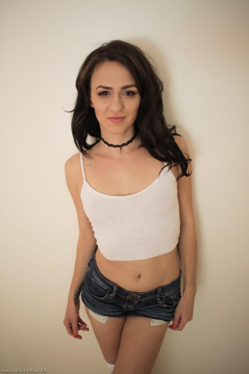 20P Skinny brunette with small boobs Alex More squats and spreads pink vagina