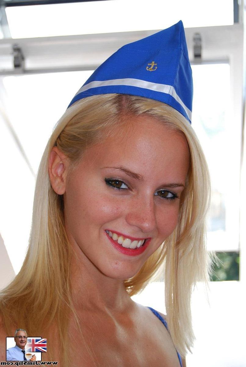 20P Blonde air hostess Candy fucks an old man in her slutty uniform