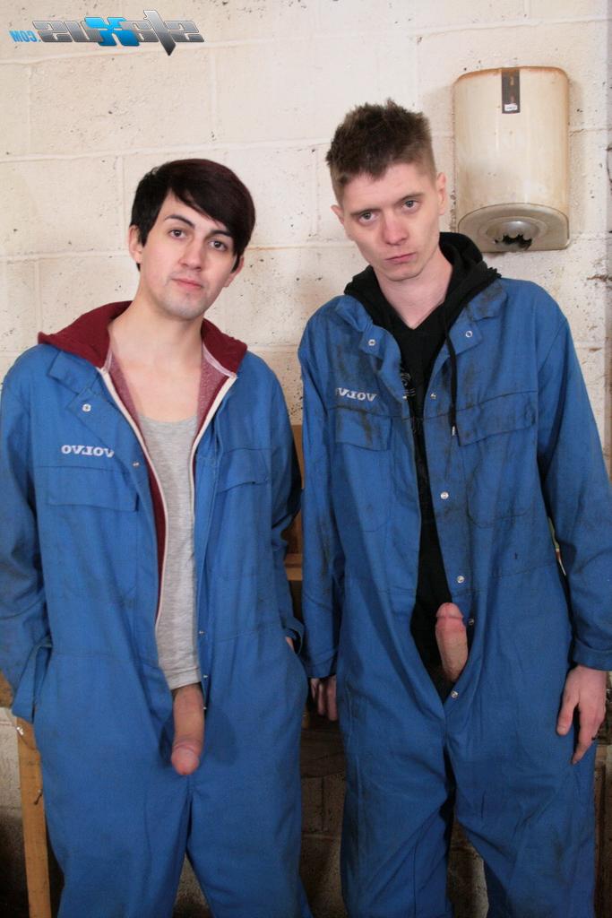 18P Three skinny twinks roll down their uniforms and fuck in a 3some